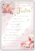 Birthday Card for Sister  Elegant Floral Design  15x23cm  Colour Insert