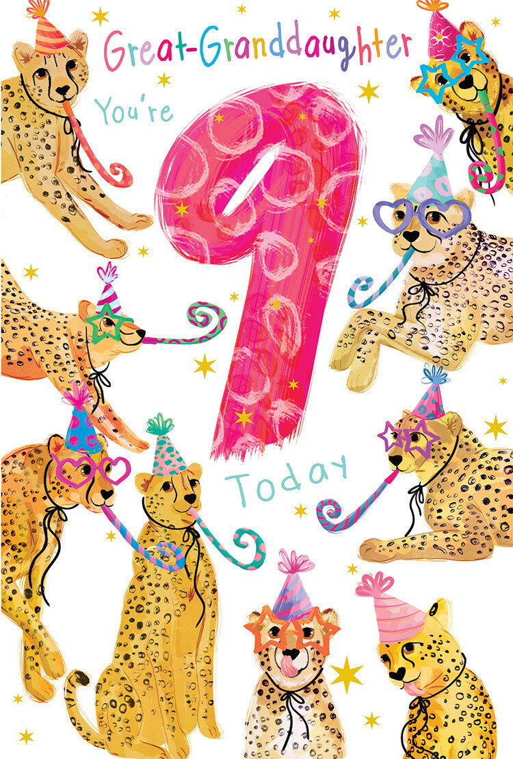 Granddaughter 9th Birthday Card Age 9 Cheetahs 9" x 6" Lovely Verse