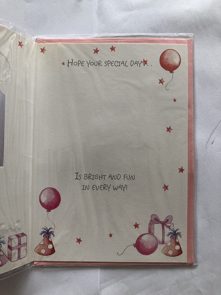 Open Female Happy Birthday Card Cute Bear A B C Blocks Balloons Hats