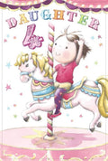 Daughter 4th Birthday Card  Age 4 Girl on Carousel Design Happy Lovely Verse