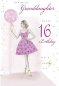 Granddaughter 16th Birthday Card Pink Gold Dress  & Balloon 15x23cm