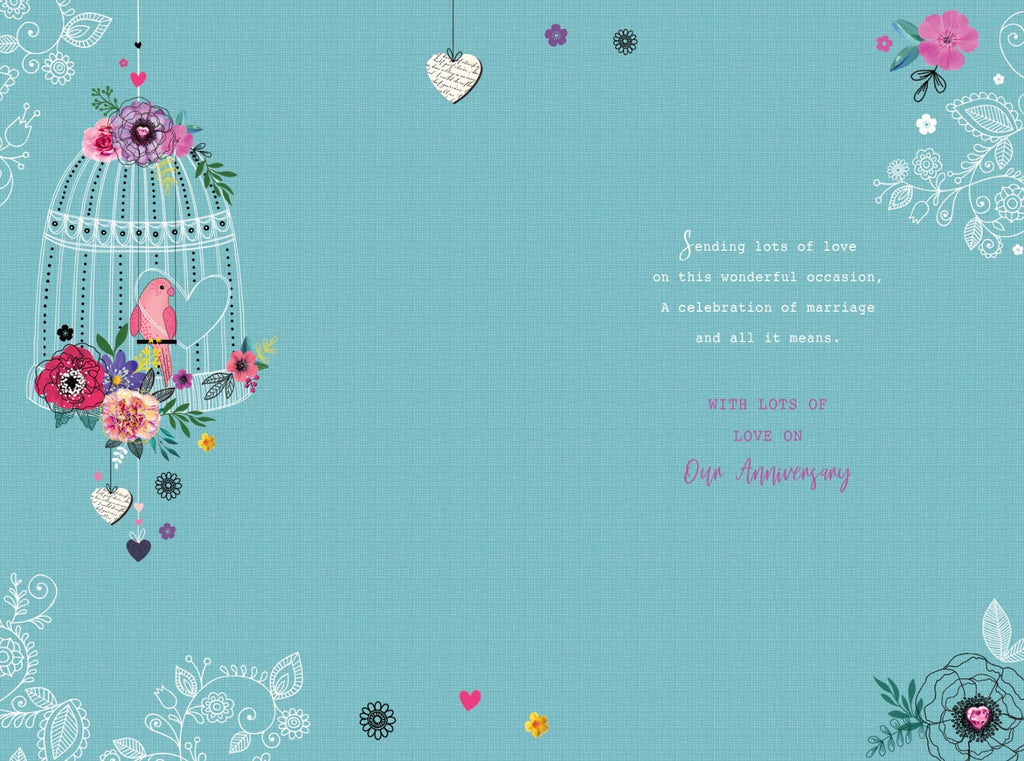 Wonderful Wife Sapphire Anniversary Card - 45th Wedding - Birdcage Floral