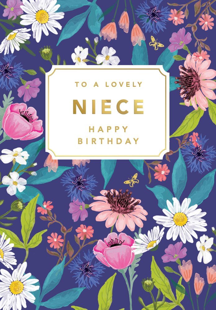 Niece Birthday Card  Floral Plaque Classic - 9 x 6 " - Foil Embossed