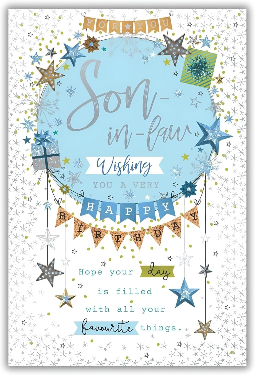 Birthday Card for Son-in-law  Stars & Gift Box  15x23cm  Colour Insert