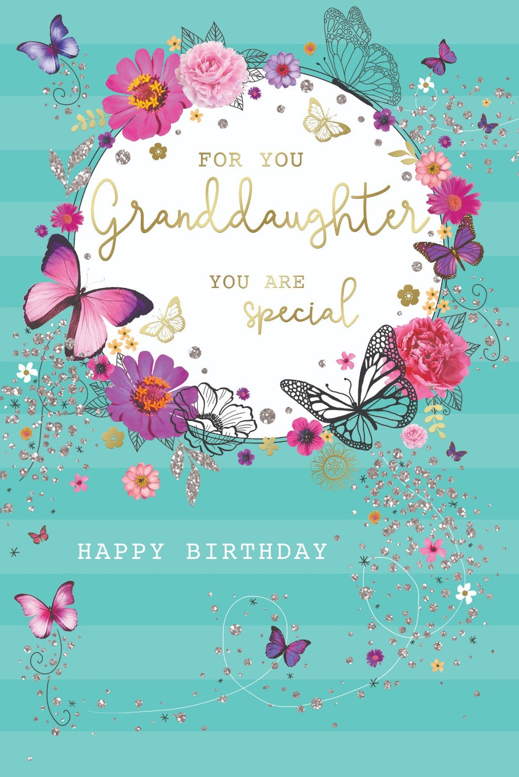 Granddaughter Happy Birthday Card Flowers & Butterfly Design  Lovely Verse