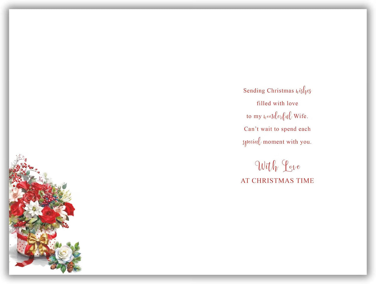 Christmas Card To Wonderful Wife Large Flowers Bouquet Gift Box 15x23cm