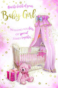 Birth Baby Girl Card On The Of Your Crib Presents Bears & Star Design New Born