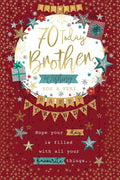 70th Birthday Card Brother - Stars Bunting Gifts Design ~ Approx 6"x9"