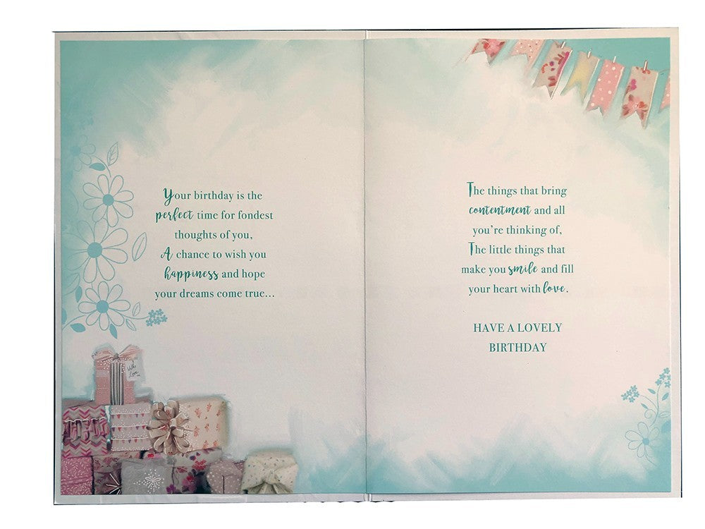 Great Niece Birthday Card - Pastel Bunting & Gifts Design,