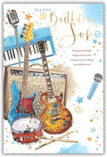 Birthday Card for Son  Musical Instruments Design  15x23cm  Colour Insert