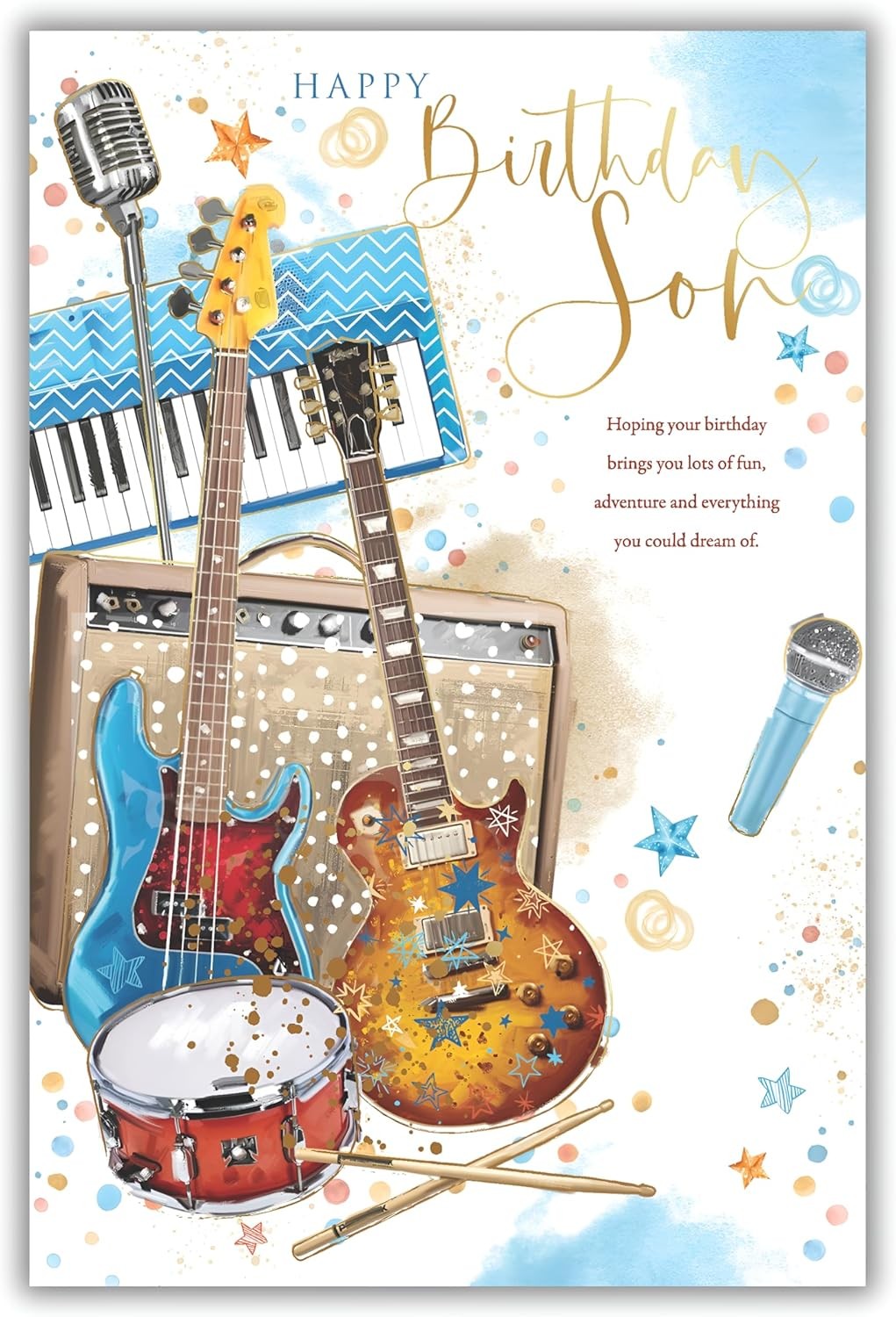 Birthday Card for Son  Musical Instruments Design  15x23cm  Colour Insert