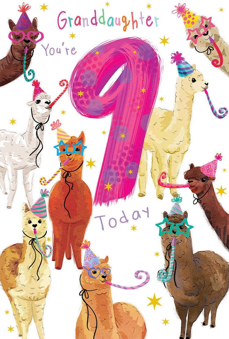 Great-Granddaughter 9th Birthday Card Age 9 Alpacas 9" x 6" Lovely Verse