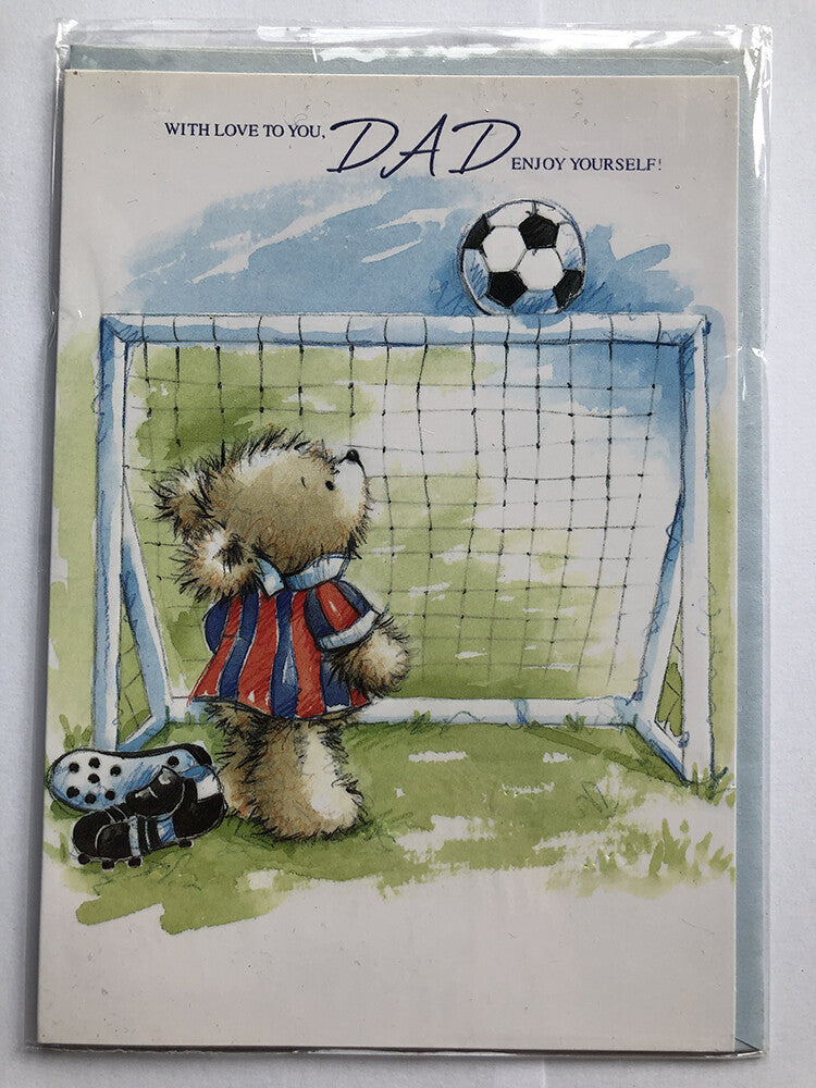 Dad Happy Birthday Card Cute Bear Footbal Goal Shirt Boots