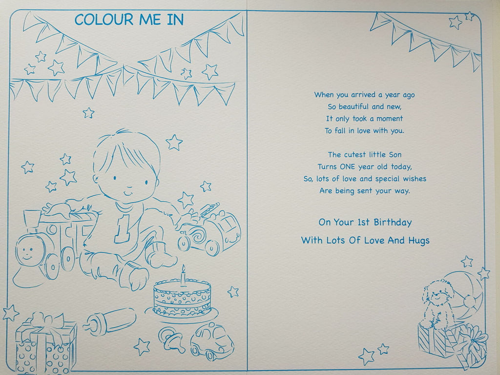 Son 1st Birthday Card Large Colouring Activity Inside Lovely Verse