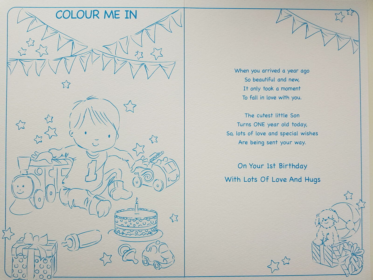 Son 1st Birthday Card Large Colouring Activity Inside Lovely Verse