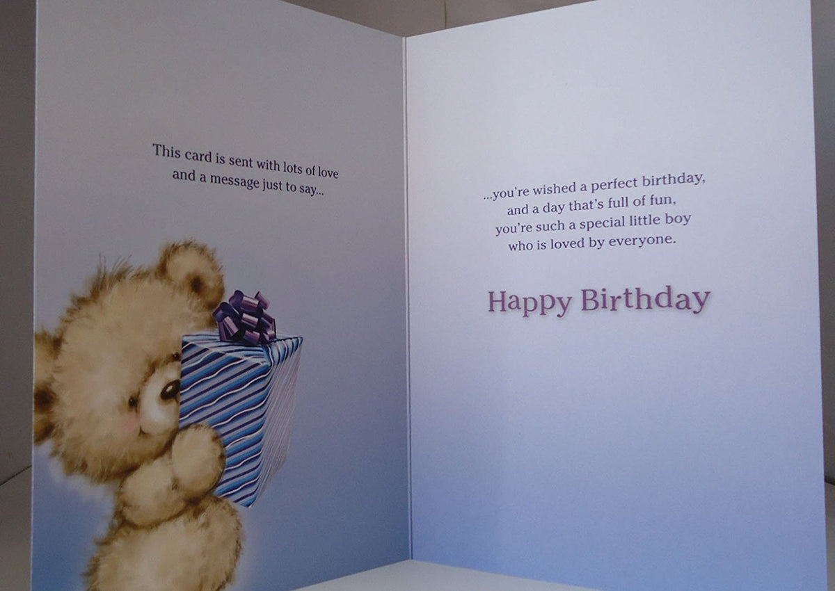 Son Happy Birthday Card With Love Cute Bear & Present Lovely Verse