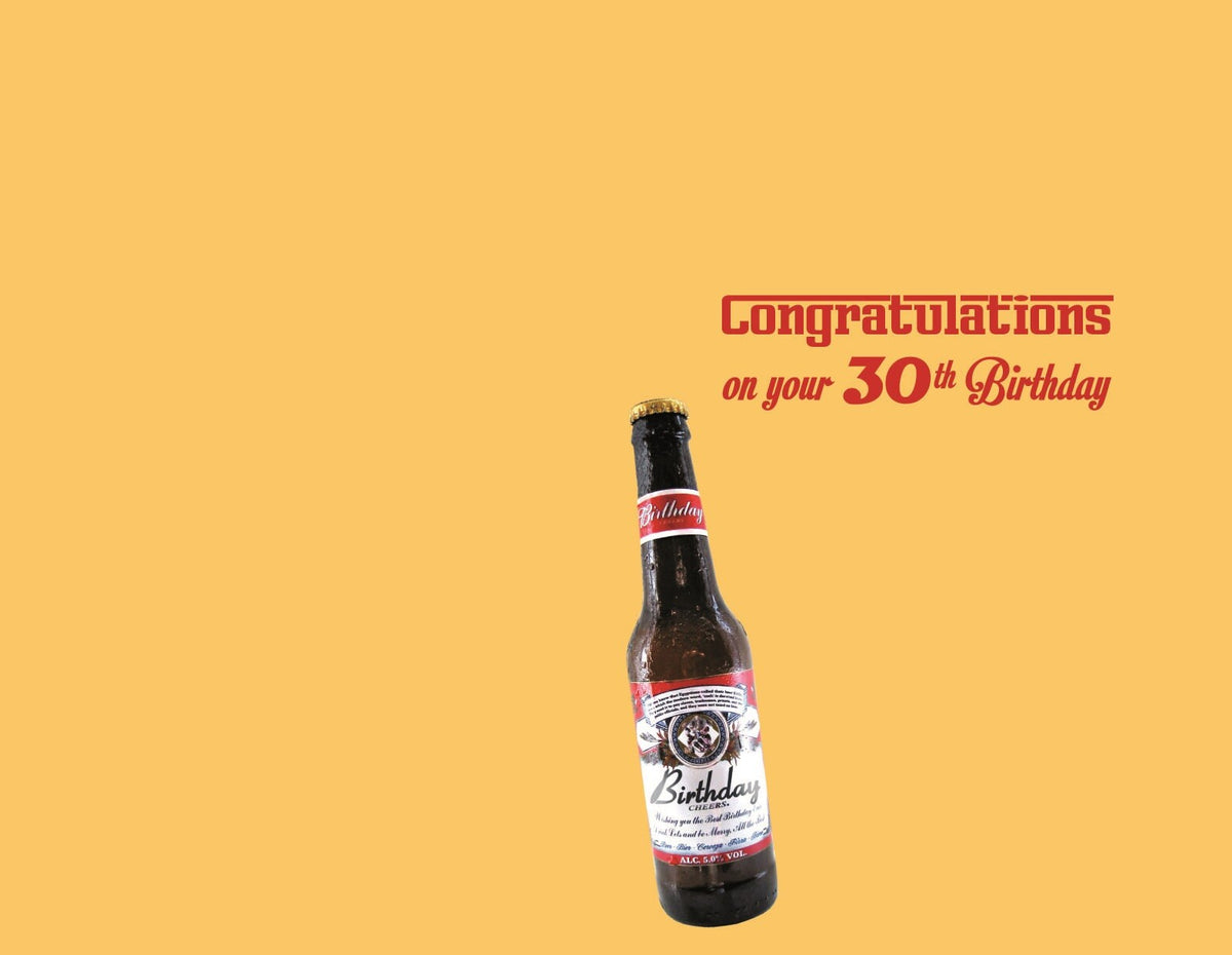30th Happy Birthday Card 30 Today Beer Bottle Rosette Design Bright Modern