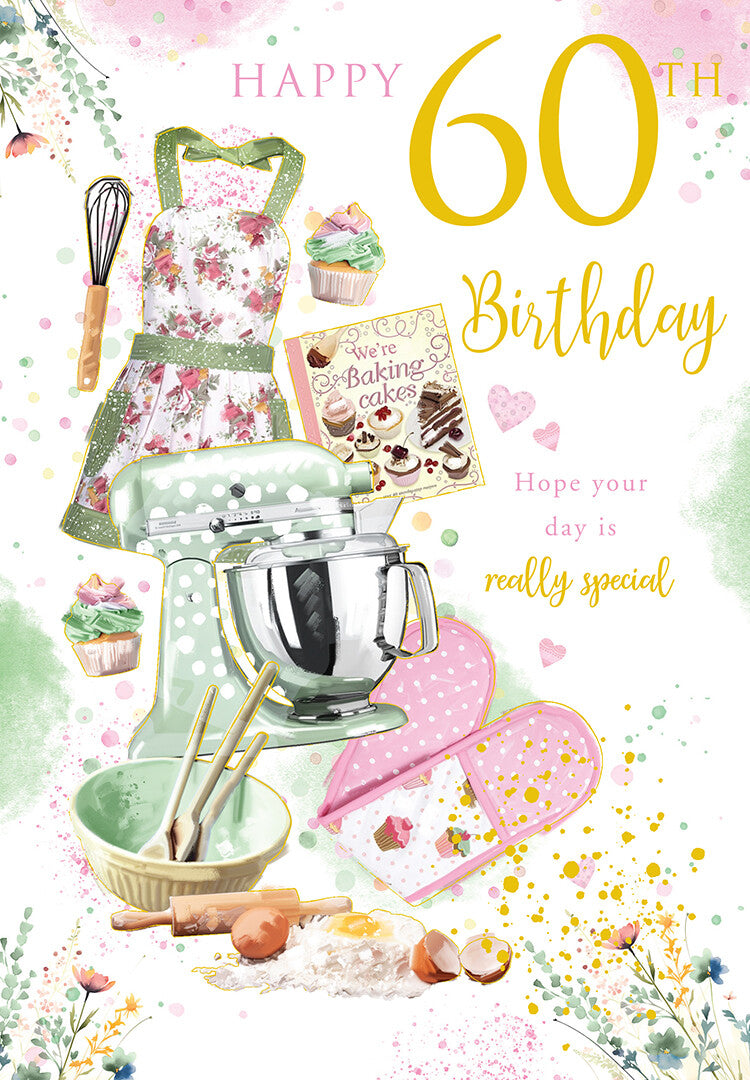 Happy 60th Birthday Card Female Foil Finish 8" x 6" Lovely Verse