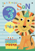 Son 3rd Birthday Card Age 3 Today Lion Balloon & Cake Design Happy