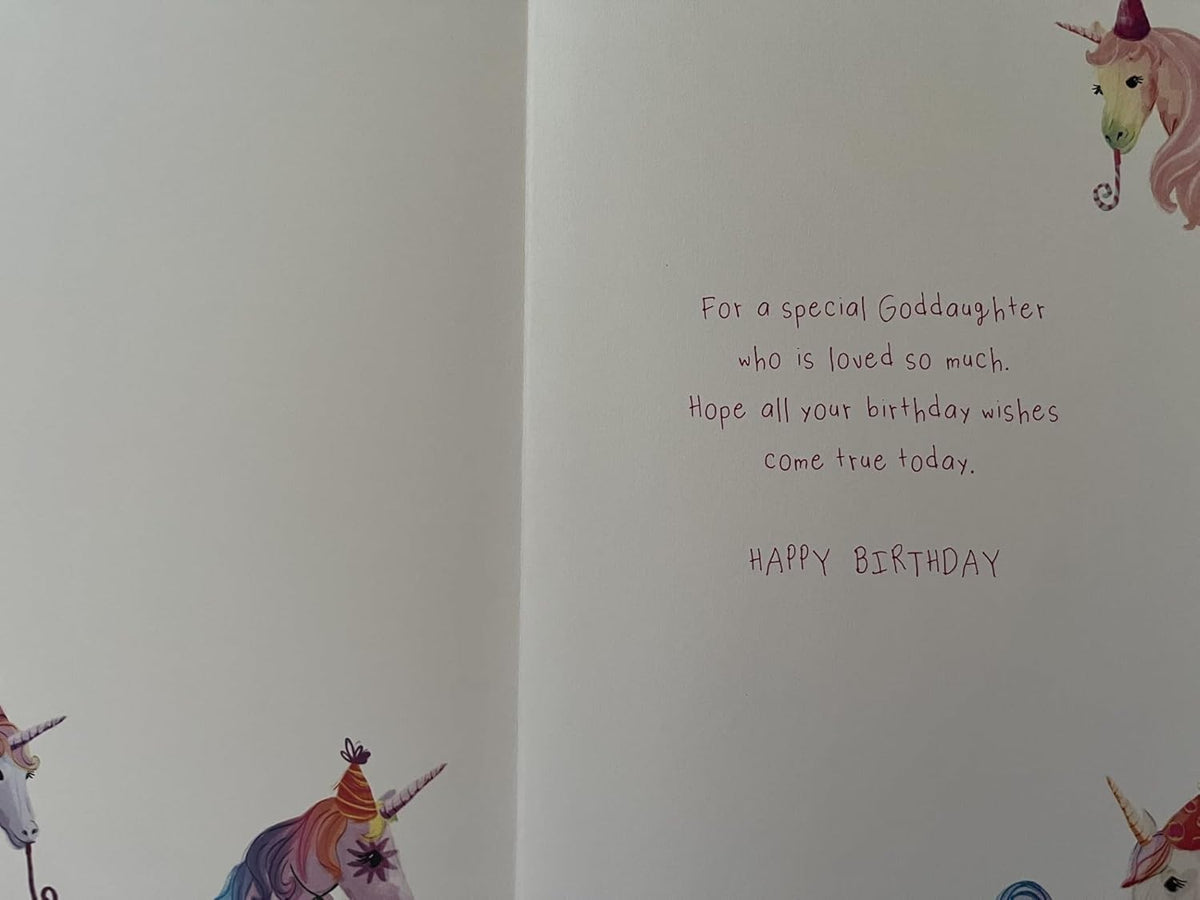Birthday Card for Goddaughter  Unicorn Design  15x23cm  Colour Insert