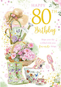 Happy 80th Birthday Card Female Foil Finish 8" x 6" Lovely Verse