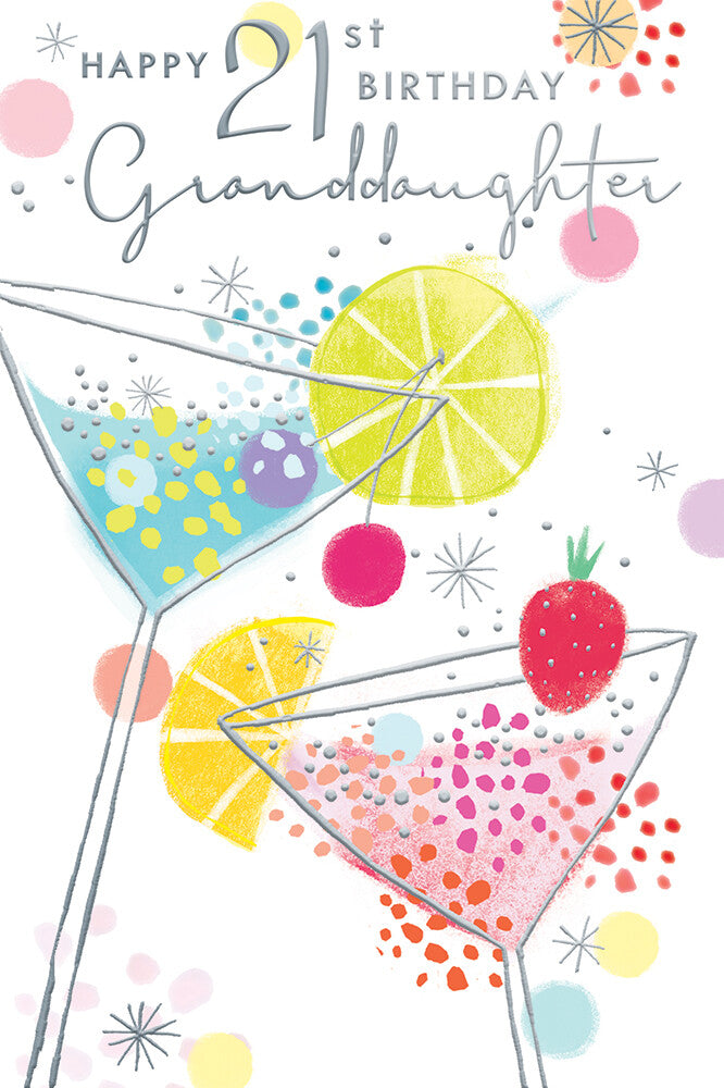 Granddaughter 21st Birthday Card 21 Cocktail Glasses Design Happy Lovely Verse