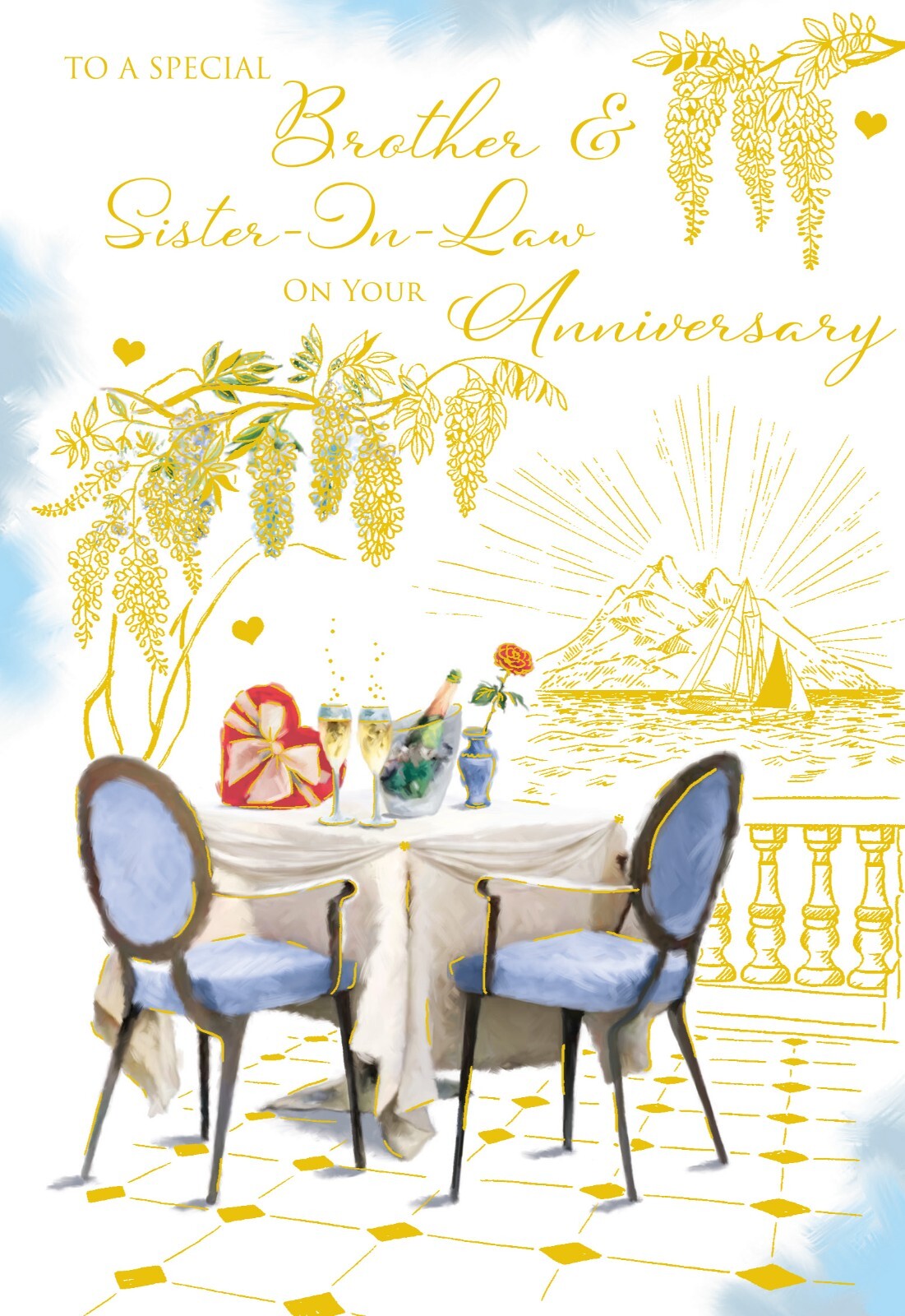 Brother & Sister in law Anniversary Card Champagne Foil Finish Lovely Verse