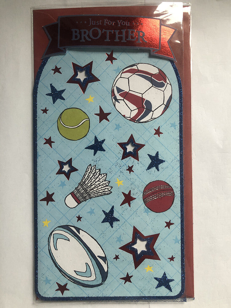 Brother Happy Birthday Card Football Tennis Cricket Shuttlecokc Rugby Ball