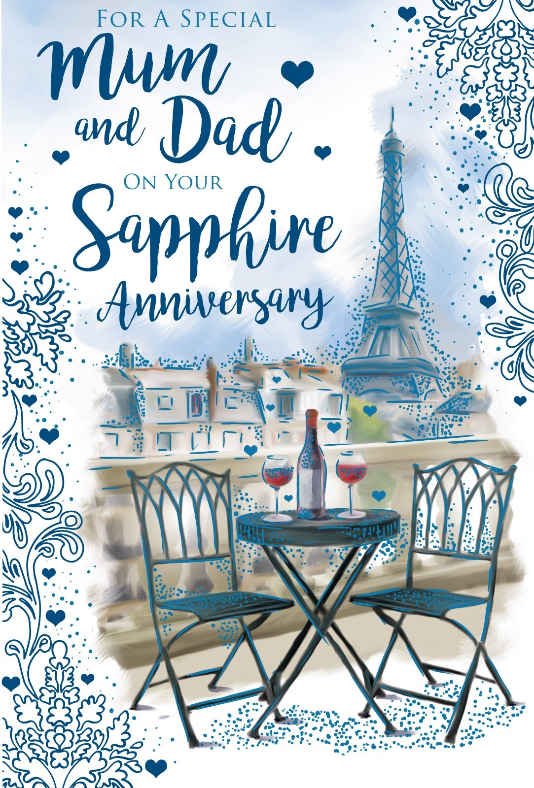 Mum & Dad Sapphire Anniversary Card - 45th Wedding - Paris Eiffel Tower Design