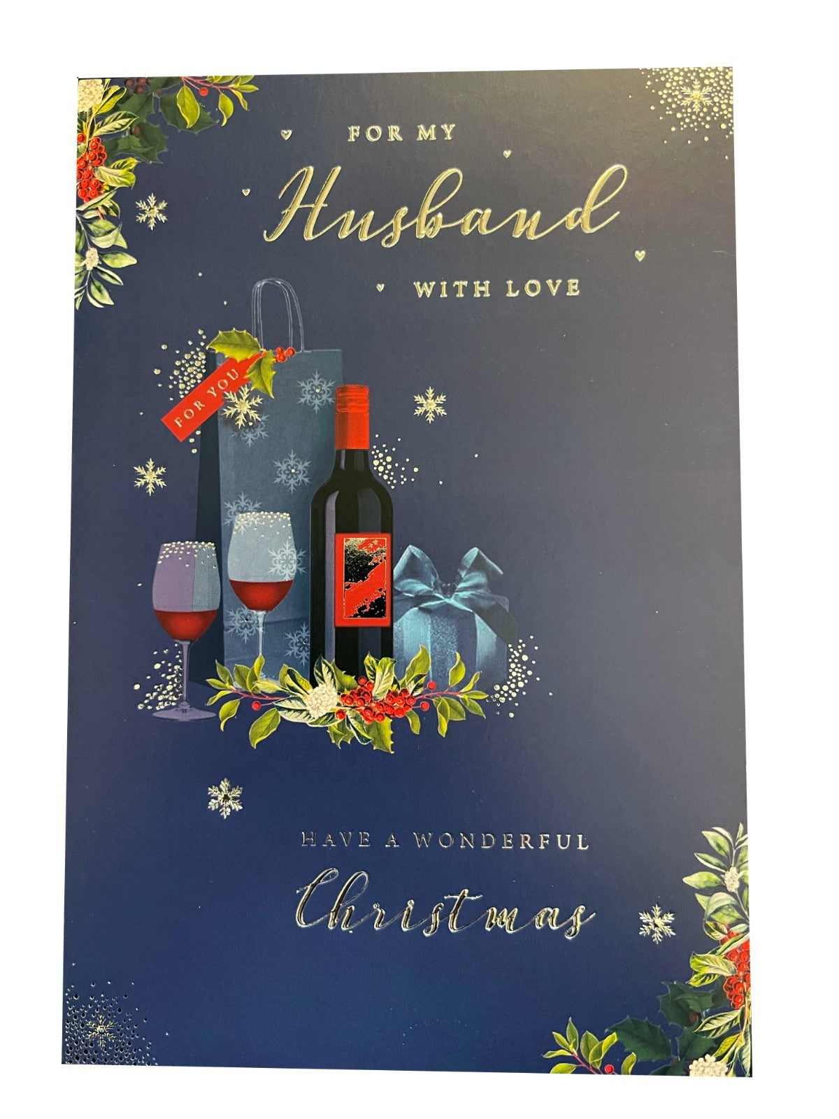 Husband Christmas Card With Love Large Red Wine Gifts 15 x 23cm