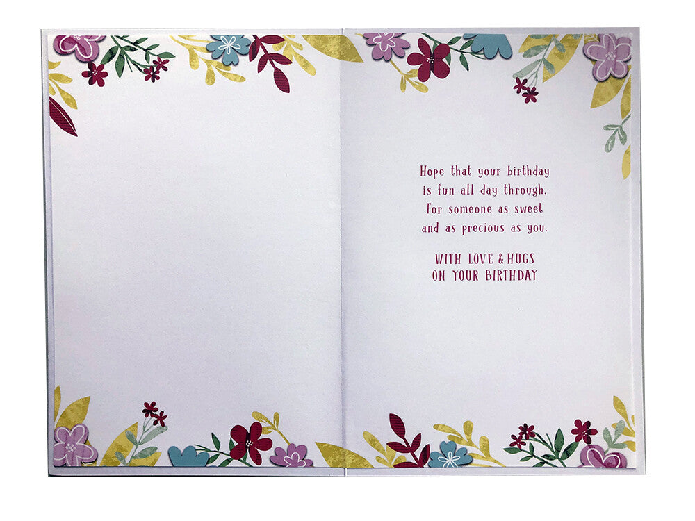 For a Special Daughter 3rd Birthday Card - Cute Rabbit, Flowers, Butterflies