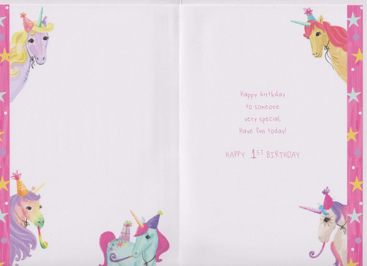 1st Birthday Card for Niece  Unicorn Party Design  15x23cm with Insert