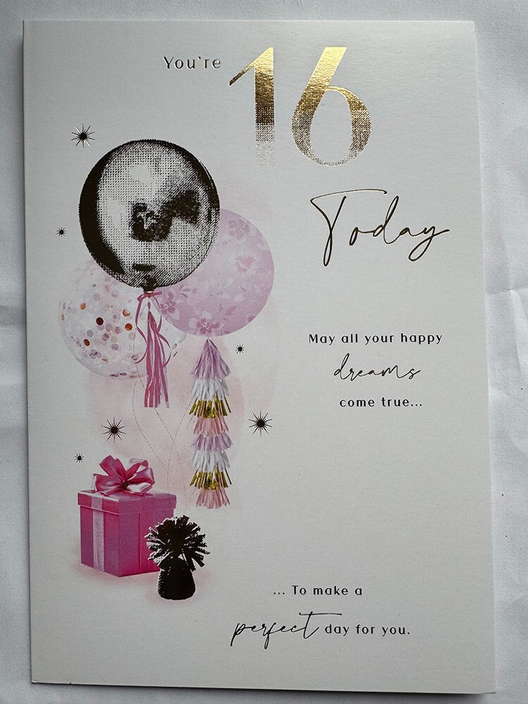 Happy 16th Birthday Card Female Foil Finish 8" x 6" Lovely Verse