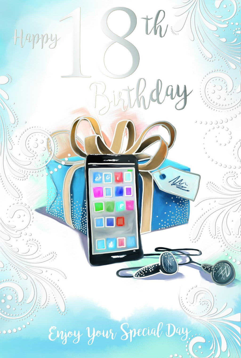 18th Happy Birthday Card 18 Present Gift Phone & Headphones Design