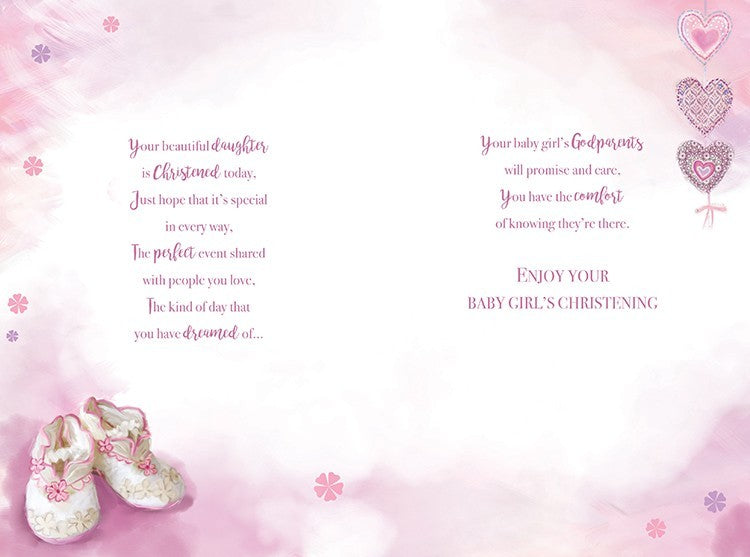 Christening Card for Baby Girl  Pink Shoes & Verse  15x23cm  Colour Insert
