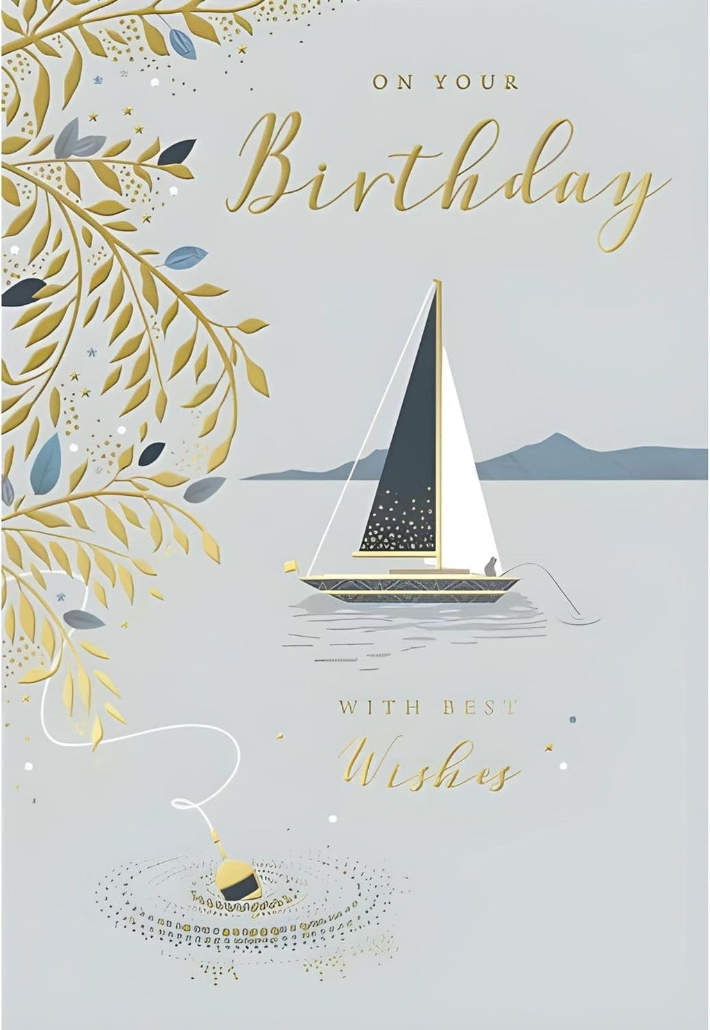 Birthday Card Sailboat Fishing & Nature Theme 13cm x 19cm Elegant Verse Inside