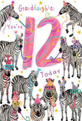 Granddaughter 12th Birthday Card Age 12 Zebra 9" x 6" Lovely Verse