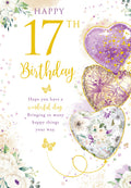 Happy 17th Birthday Card Female Foil Finish 8" x 6" Lovely Verse