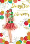 Daughter Christmas Card Modern Lady Carrying Gifts 9" x 6" Lovely Verse