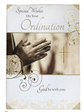 Religious Ordination Card Prayer Hands & Gold Cross 14.4x21cm 1st 2nd Class Post