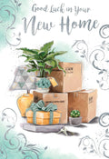 New Home Card 13cm x 19cm Moving Boxes & Keys Design Verse Inside