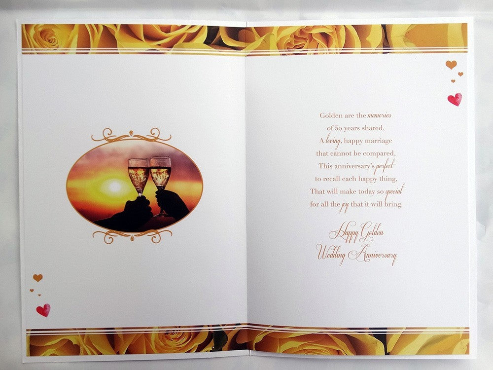 Golden Anniversary Card Mum and Dad Champagne Design Sentimental Verse