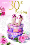 30th Happy Birthday Card 30 Shoes Roses Gift Boxes & Flowers Design