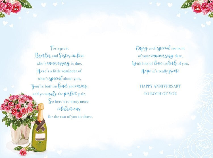 Brother Sister In Law Anniversary Card On Your Champagne & Flowers Design