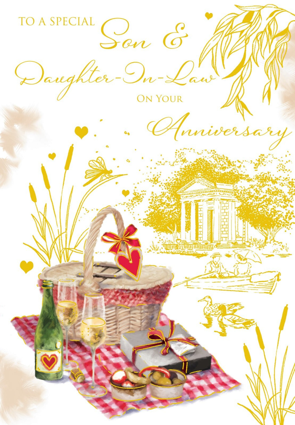 Son & Daughter in law Anniversary Card Picnic Foil Finish Lovely Verse