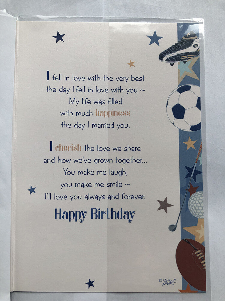 Husband Happy Birthday Card Football Rugby Golf Sport