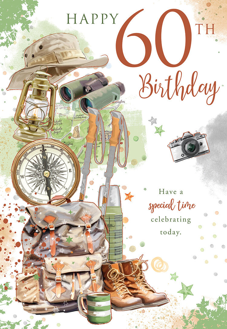 Happy 60th Birthday Card Male Foil Finish 8" x 6" Lovely Verse