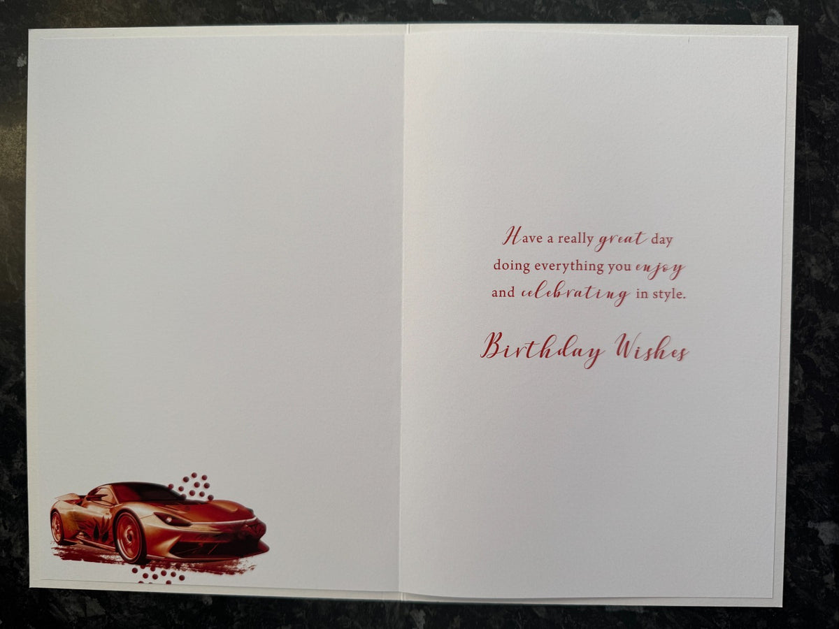 Husband Happy Birthday Card  Red Sports Car Large 15cm x 23cm Gold Foil Verse