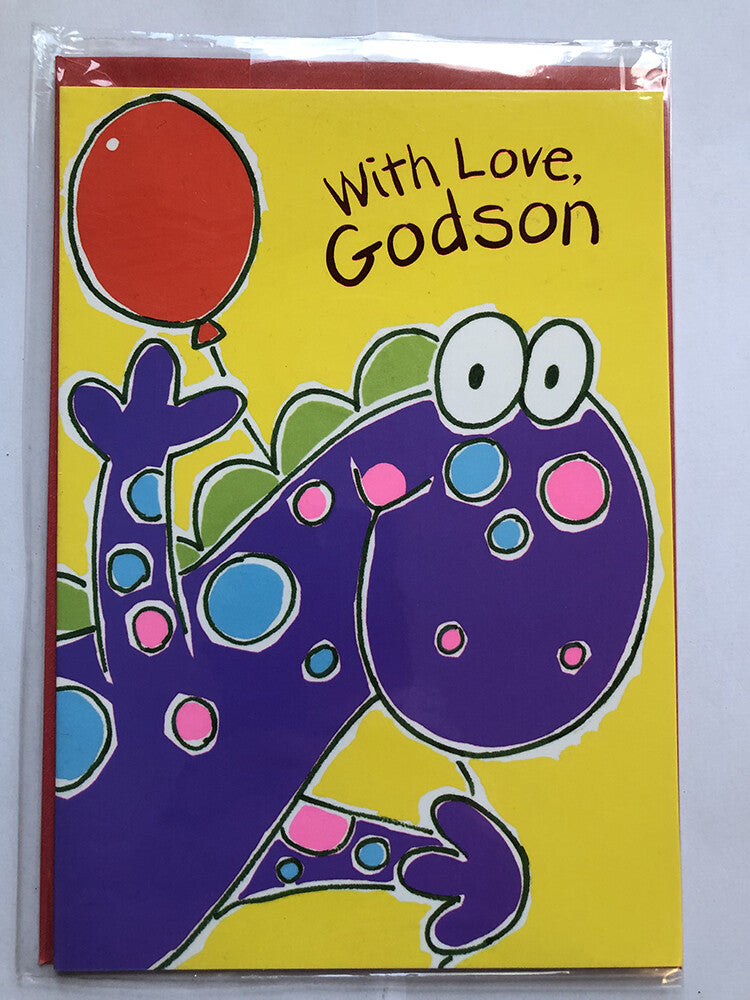 Godson Happy Birthday Card Cute Dinosaur & Balloon
