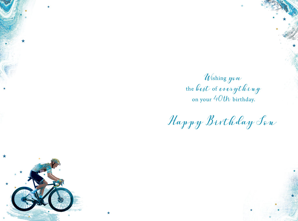 Son 40th Birthday Card - Modern Cycling Design - Happy Fortieth Wishes